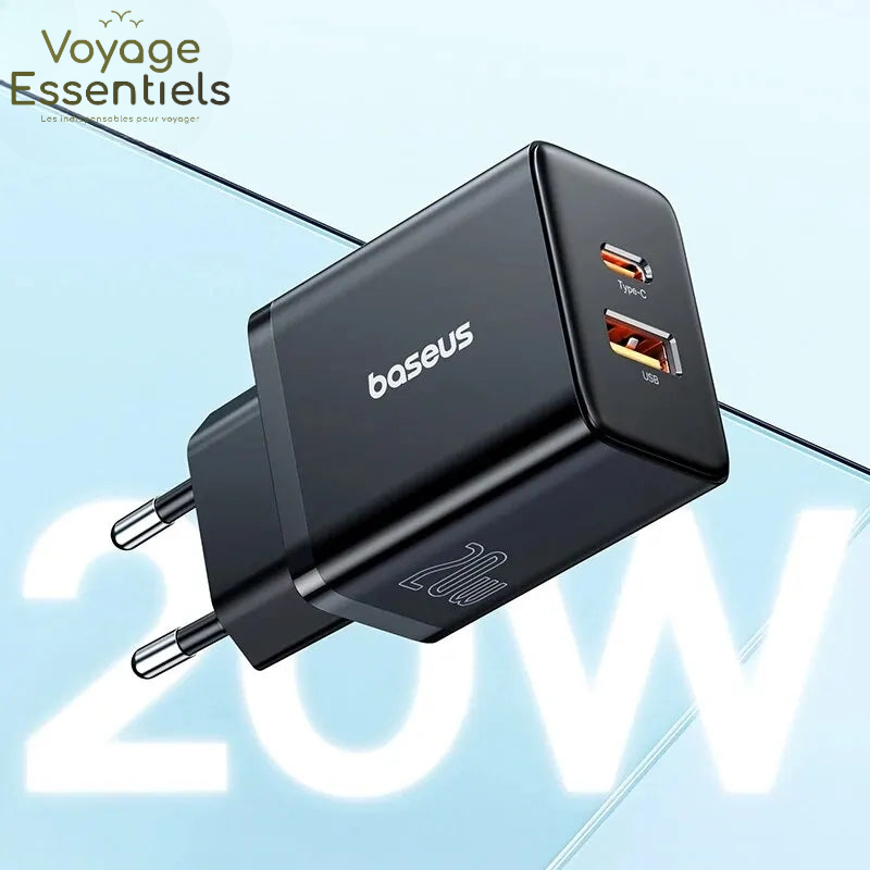 Chargeur Smartphone USB A + C - 20W Baseus