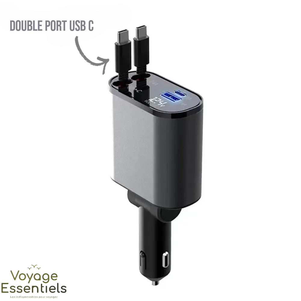 Chargeur Voiture avec cable intégré - 100W USB C / Iphone