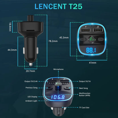 Transmetteur FM Bluetooth - Chargeur double USB