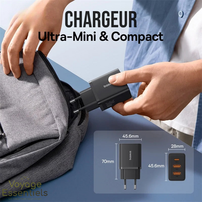 Chargeur Smartphone USB A + C - 30W Baseus