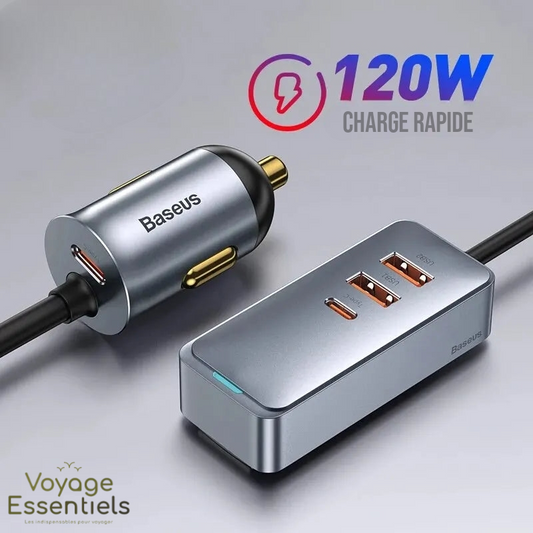 Chargeur Allume Cigare Extension 4 ports - 120W USB A & C